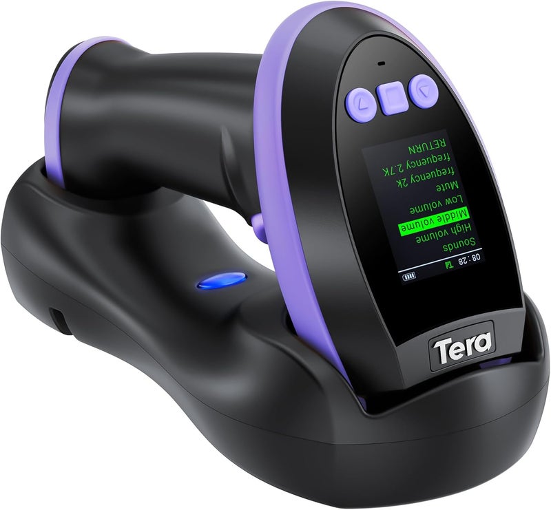 Tera Barcode Scanner Wireless with Screen: Pro Version 1D 2D QR with Setting Keypad Charging Cradle Works with Bluetooth 2.4G Wireless USB Wired Handheld Bar Code Reader HW0009 Purple - Image 1